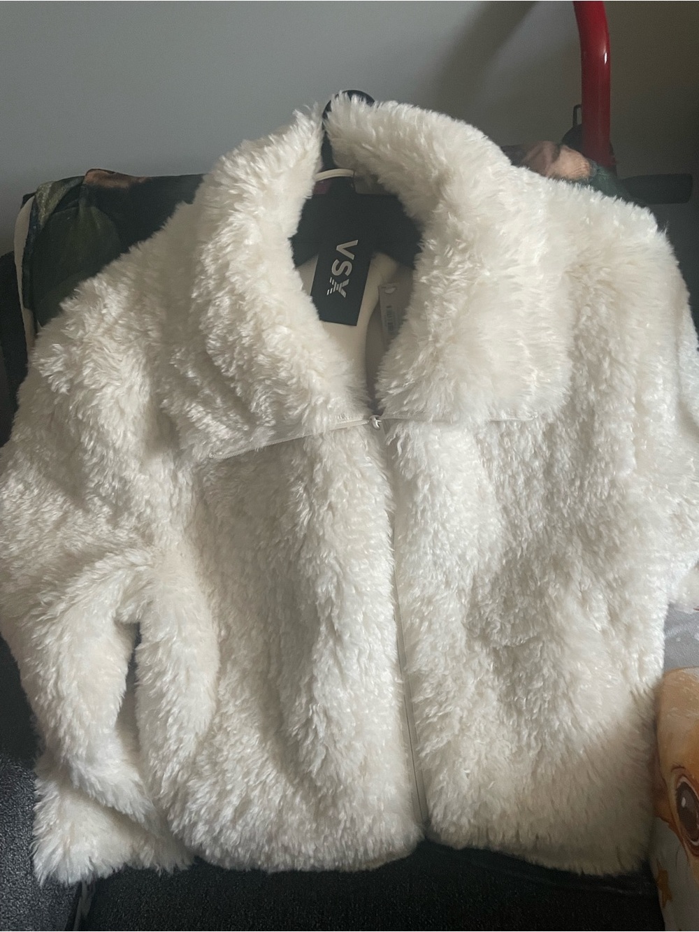 Victoria's Secret Cream White Teddy Faux Fur Zip Jacket
